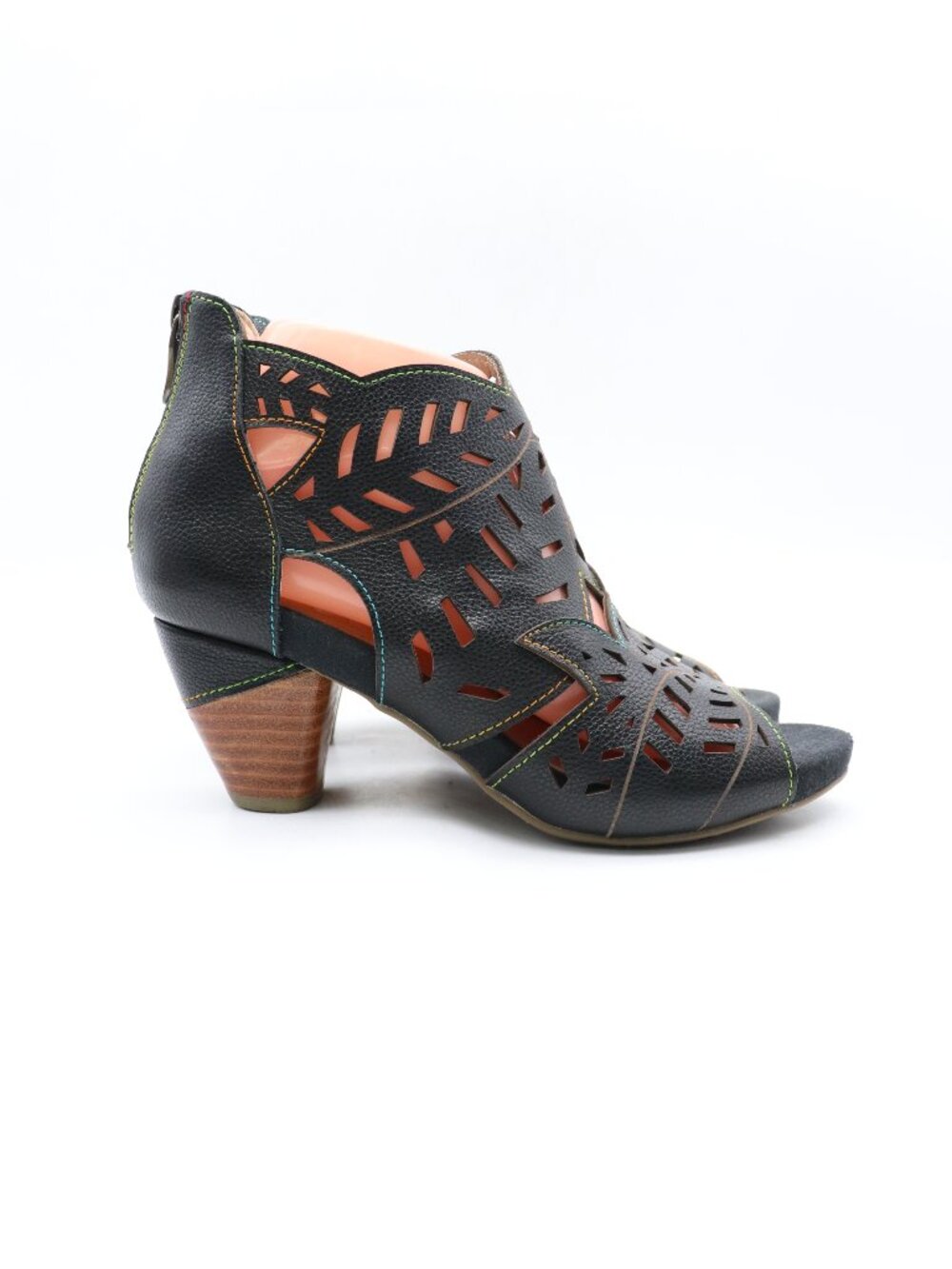 L Artiste Icon Open Toe Heels Women's Size EU 38 Black Leather Casual Shoes